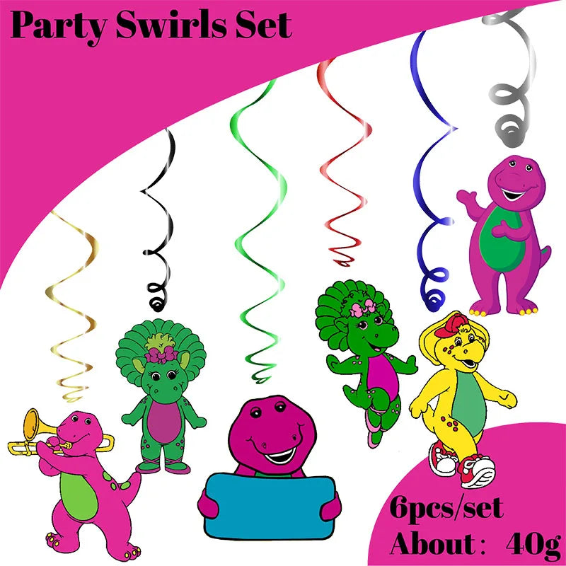 Dinosaur Barney Party Supplies Decorations Kids Birthday Disposable Tableware Tablecloth Cups Plate Party Theme Favors