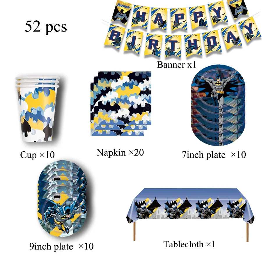 Batman Block Birthday Party Supplies Decoration Tableware Tablecloth Paper Cup Plate Napkin Cake Topper Kids Favors Gifts
