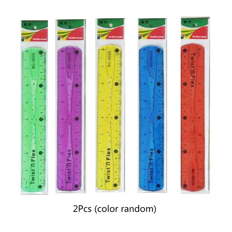 2Pcs Color Flexible Rulers Soft Bendable Plastic Rulers Duals Scale Bendable Flexible Rubber Rulers Clear Straight Ruler