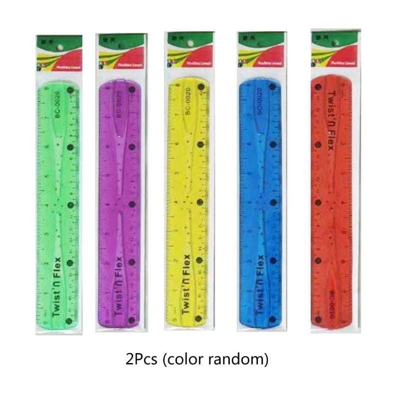 2Pcs Color Flexible Rulers Soft Bendable Plastic Rulers Duals Scale Bendable Flexible Rubber Rulers Clear Straight Ruler