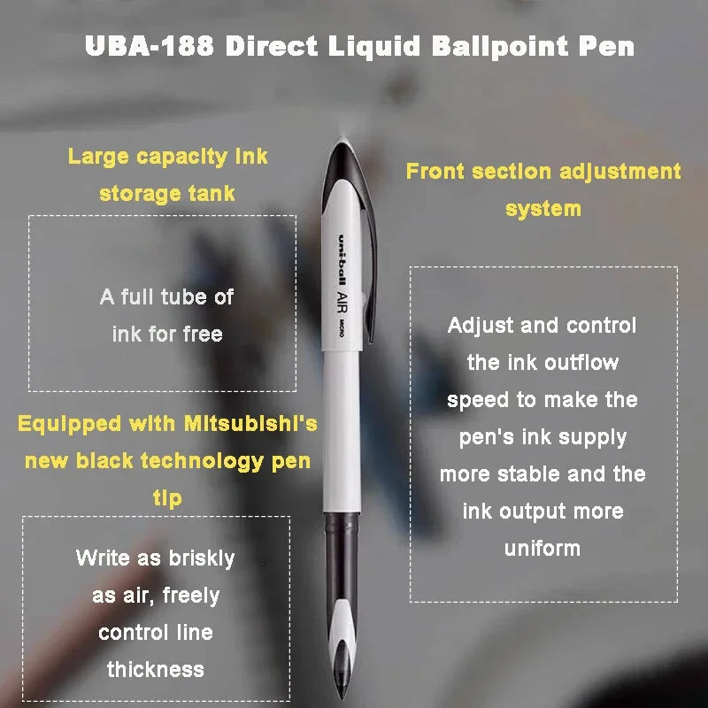 3/6pcs Japan Uniball Gel Pen AIR Straight Liquid Signature Pen UBA-188 Black Technology 0.5/0.7mm Free Writing School Supplies