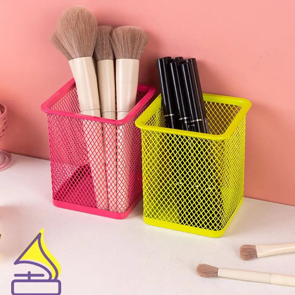 Multifunction Round/Square Mesh Pen Pot Multicolor Pen Holder Desk Tidy Stationery Organiser Pencil Storage Stationery Organiser
