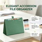 8 Pocket Expanding Accordion File Organizer | Letter Size Dark Green Folder | Portable Document Storage With Classification Labels
