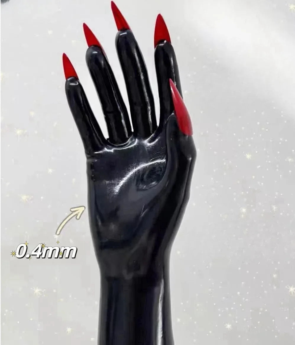 Latex nail art short gloves black Halloween cosplay gloves