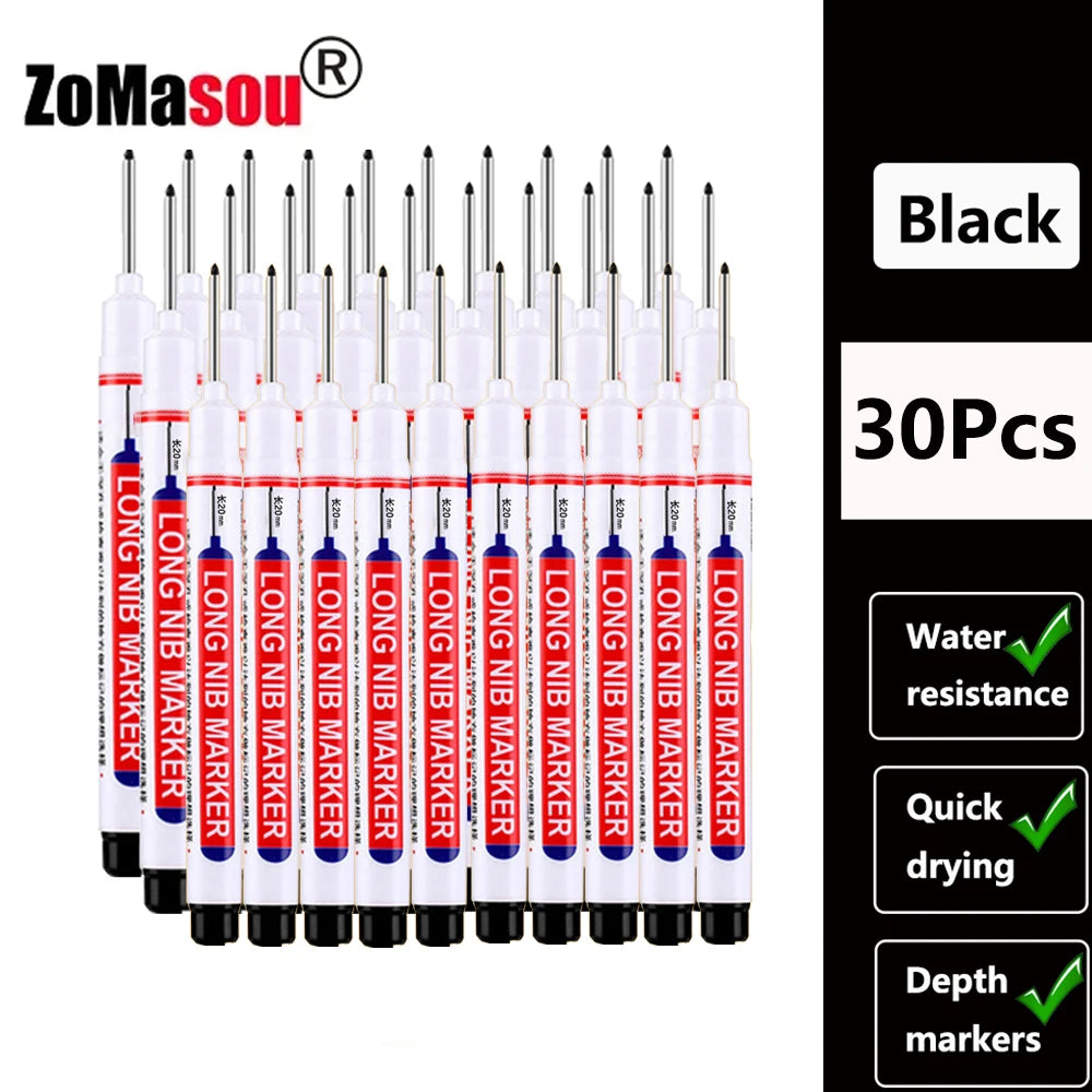 1-90Pcs Waterproof White Long Head Markers Pen 2cm Woodworking Deep Hole Marker Pens Metal Carpenter Black/Red/Blue/Green Ink