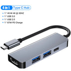 6 in 1 USB C Hubs Type C 3.0 Adapter to 4K HDMI SD TF Card PD Fast Charge Splitter USB Docking Stations Hub for MacBook Computer