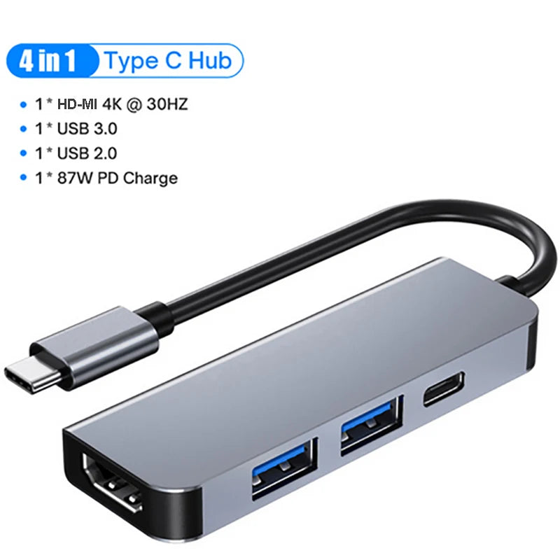 6 in 1 USB C Hubs Type C 3.0 Adapter to 4K HDMI SD TF Card PD Fast Charge Splitter USB Docking Stations Hub for MacBook Computer