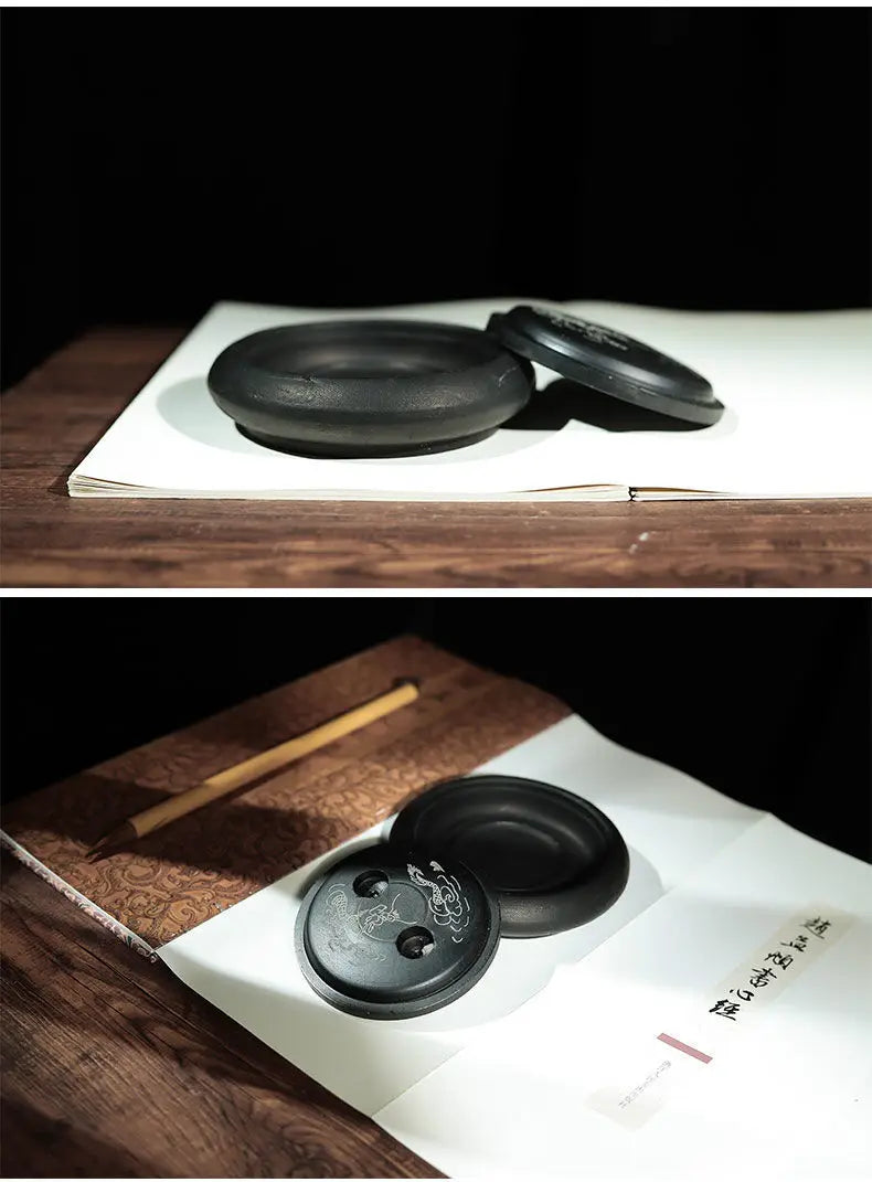 Natural Original Stone Inkstone With Cover Longan Round For Students Libros Livros Livres Kitaplar Art