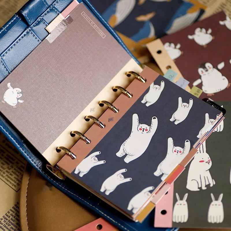 Retro Bookmarks Index Pages 6pcs A5/A6/A7/M5 6-Holes Binder Index Divider Cartoon Multicolor Loose-Leaf Notebook Classification