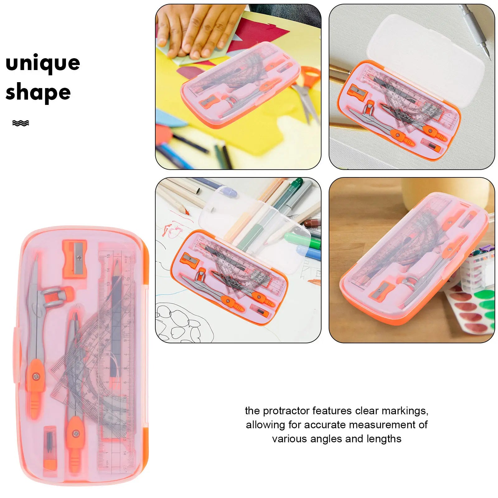1Set Compass Protractor Ruler Set Plastic Alloy Math Drawing Tools for Students High School Geometry Class Portable Lightweight