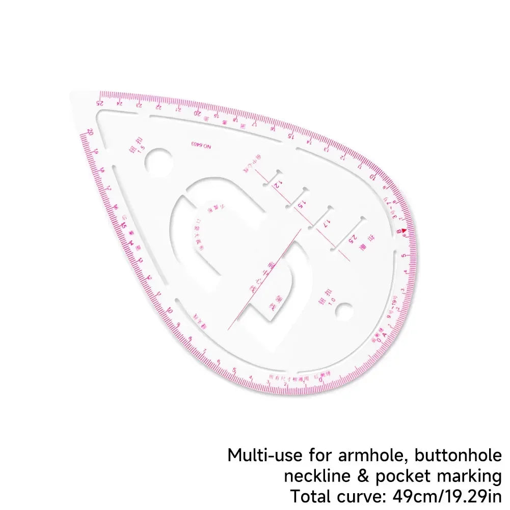 Flexible Clear Metric French Curve Ruler Multipurpose Tailoring Template For Dressmaking Pattern Drafting DIY Sewing Projects