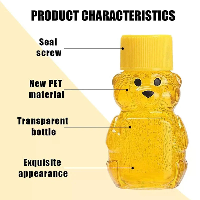 20pcs Plastic Transparent Disposable Cartoon Bear Juice Bottle, Small Capacity Dispensing Bottle, 60ml Honey Bottle
