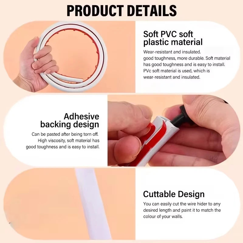 1PC 3/5M Self-Adhesive PVC Cable Management Strip Decorative Wire Protection Strip Suitable for Covering Wires on Walls Floors