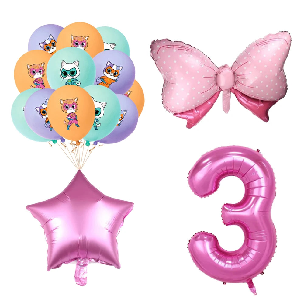 Superkitties Happy Birthday Party Decor Paw Meow Cat Super Kitties Tableware Tablecloth Plate Cup Gift Set Kid Party Supplie Toy