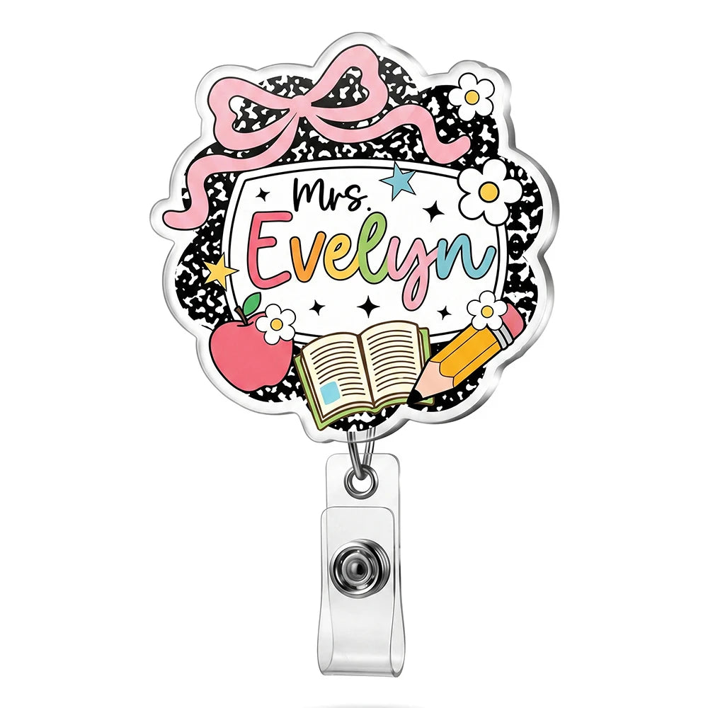 Personalized Custom Name Teacher Badge Reel,Acrylic Retractable ID Badge Holder,Back To School Gift,Educator Staff Accessory