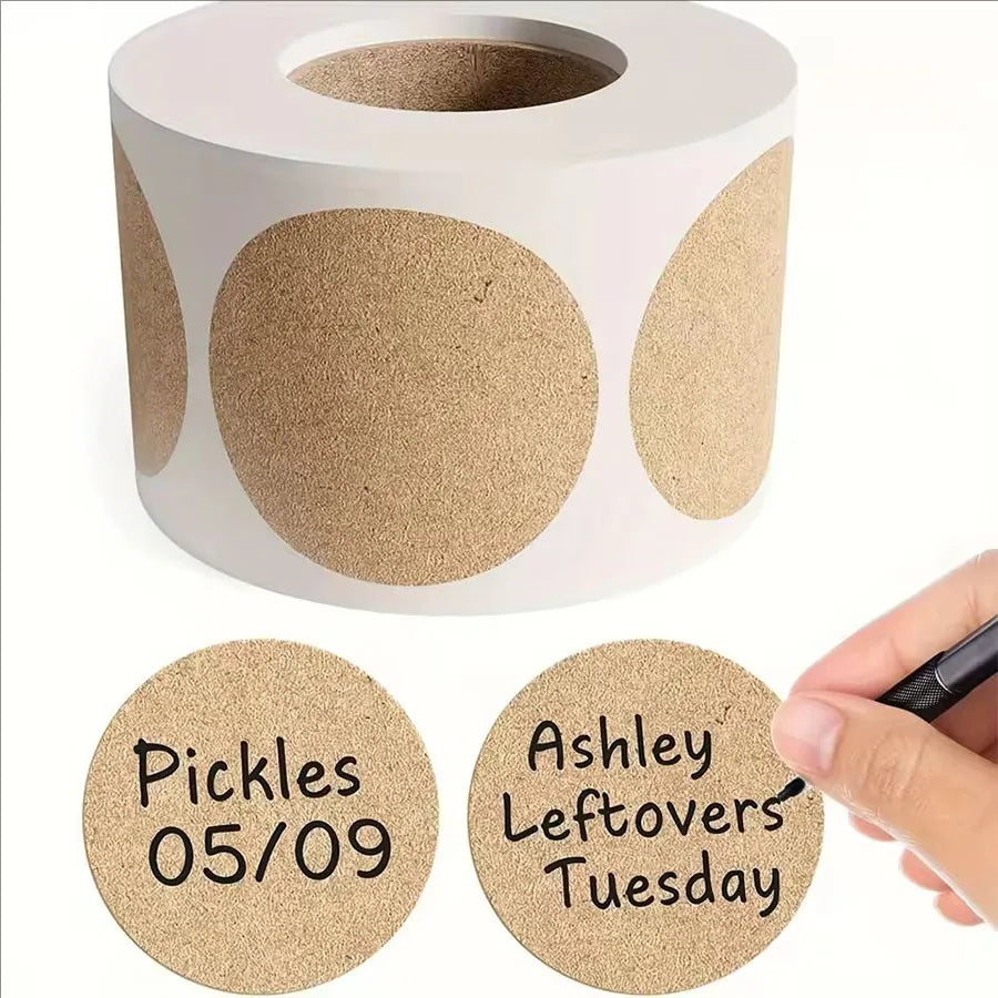 500Pcs/Roll Round Kraft Paper Stickers, Self‑Adhesive Classification Name Labels for Paper Supplies, Personalizable