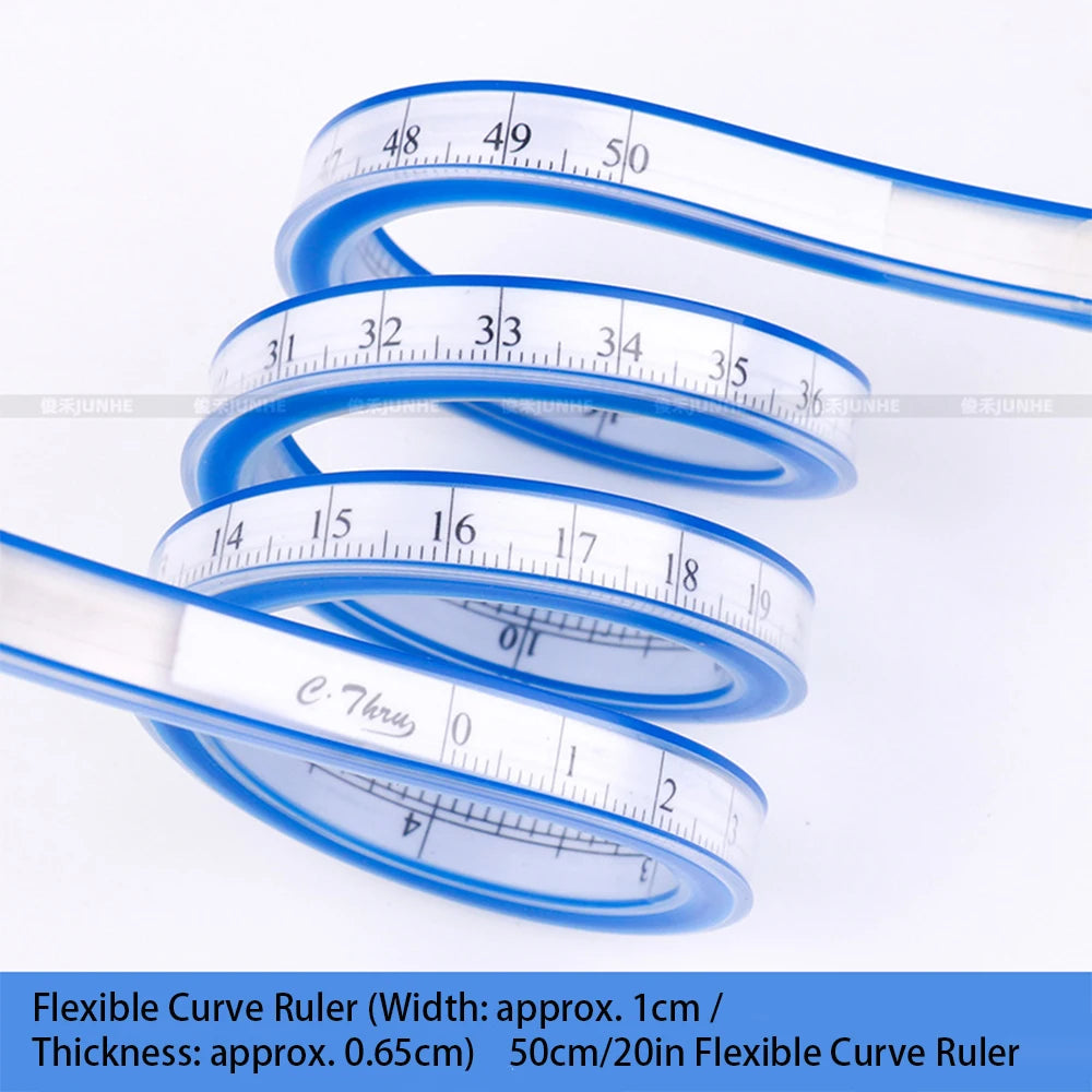 Flexible Curve Ruler 50cm Double-Sided Scale Multi-Functional Soft Ruler for Garment Pattern Making Bendable Arc Ruler, Essentia