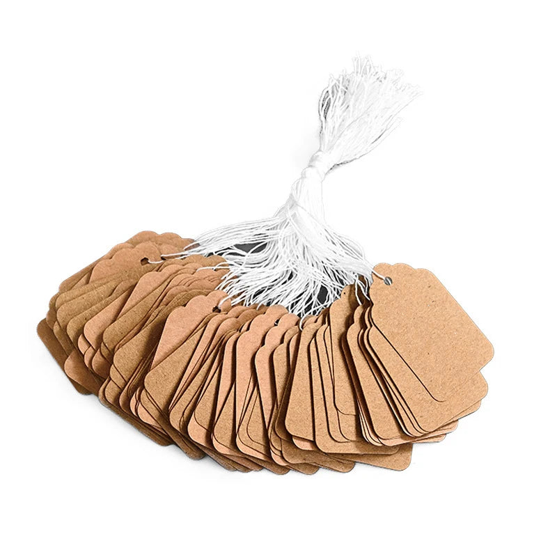 100pcs Kraft Paper Price Tags 35*22mm Necklace Bracelelt Earring Jewelry Display Label Cards Small Bussiness Wholesale Supplier