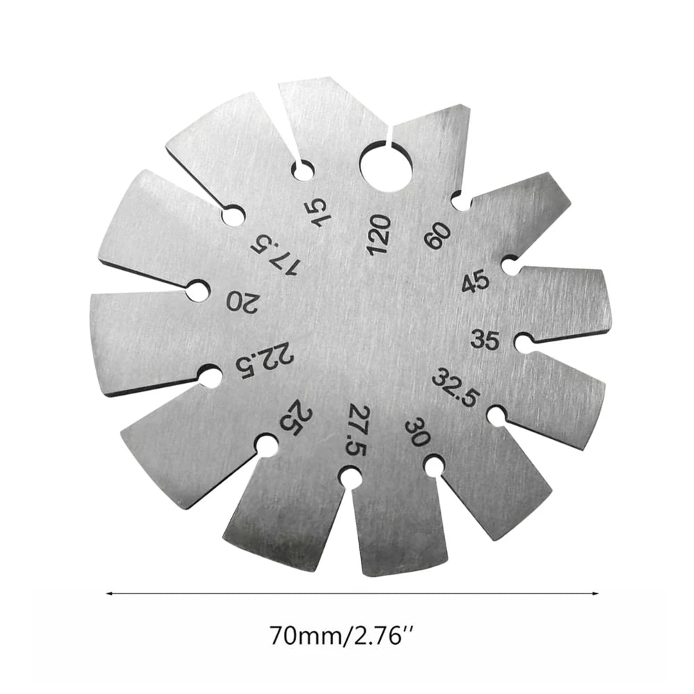 Stainless Steel Round Gauge Diameter Bevel Gauge Angle Protractor Thickness Gauge 15° 20° 22.5° 30° 45° 60° 120° Measuring Tool