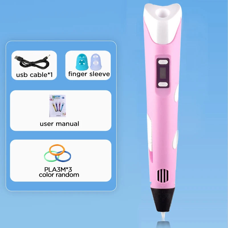 3D Pen With LCD Screen Compatible PLA Filament Toys 3D Drawing Printing Pen for Children DIY Christmas Birthday Gift