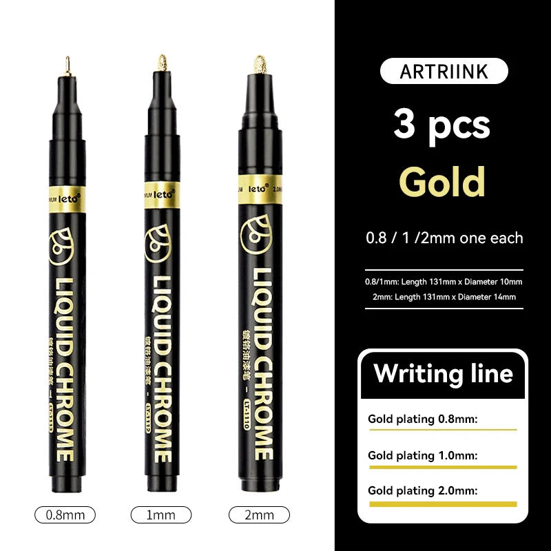 1-6pcs Chrome Pen Marker Mirror Waterproof DIY Reflective Paint Repair for Rock Ceramic Glass Metallic Gold/Silver 0.8/1/2mm Nib