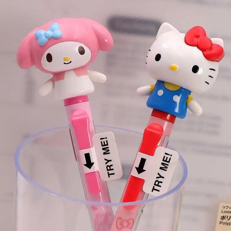 Kawaii HelloKitty cartoon peripheral Sanrio family learning supplies ballpoint pen 3D doll with movable arms, ballpoint pen