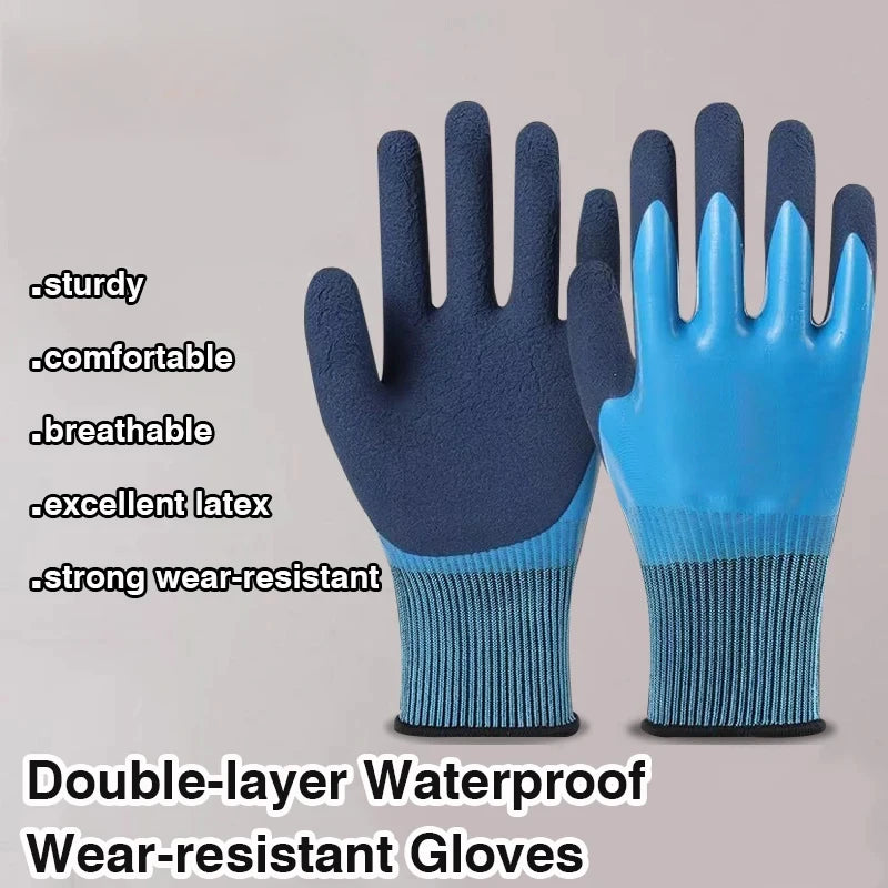 Waterproof Latex Gardening Gloves, Puncture Stab Resistant Wearproof Labor Protective Gloves for Planting Flower Work