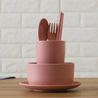 6 Pcs/Set Wheat Straw Baby Tableware Children Food Dishes Bowl Feeding Infant Learning Dinnerware Spoon Chopsticks Fork Cup New