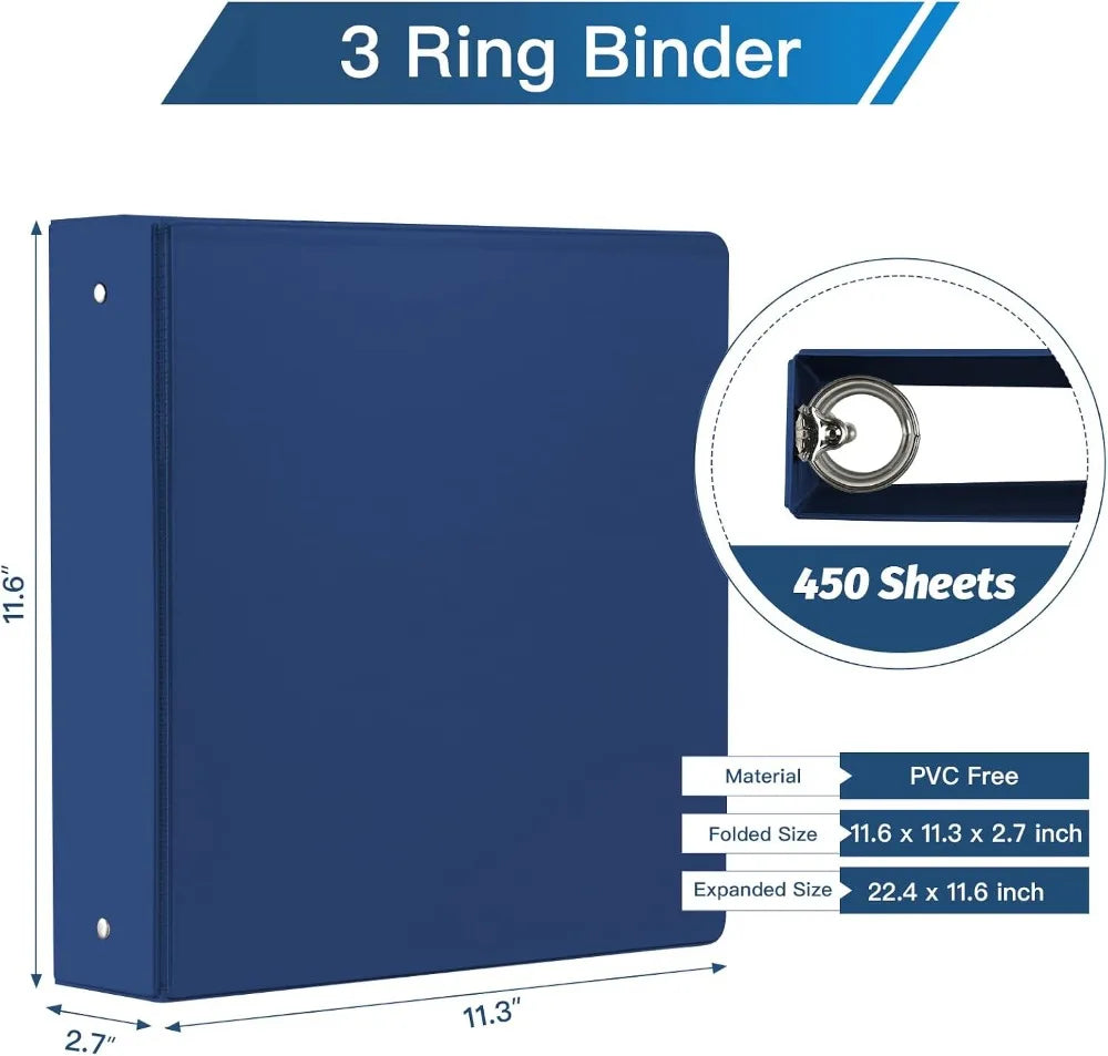 2-Inch 3-Ring Binders with 2 Interior Pockets, Heavy Duty Clear View Presentation Binder Holds 425 Sheets Letter Size, 6 Pack