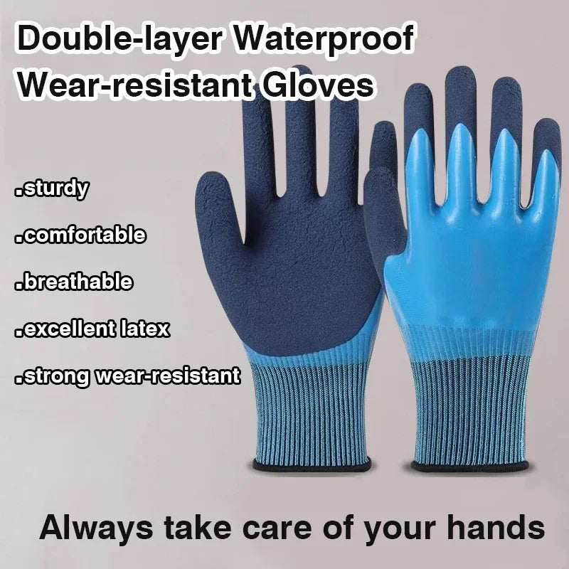 Waterproof Latex Gardening Gloves, Puncture Stab Resistant Wearproof Labor Protective Gloves for Planting Flower Work