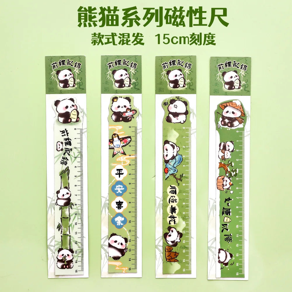 Cute Panda Magnetic Bookmark Ruler Student Creative Flexible Ruler 15cm Cartoon Rabbit Bear Capybara Magnetic Straight Ruler