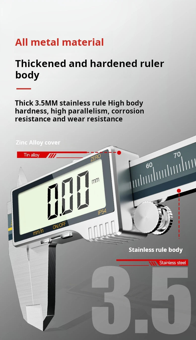 All-Metal IP54 Electronic Digital Display Vernier Calipers 0-150/200/300mm Stainless Steel HD Full Screen Caliper Measuring Tool