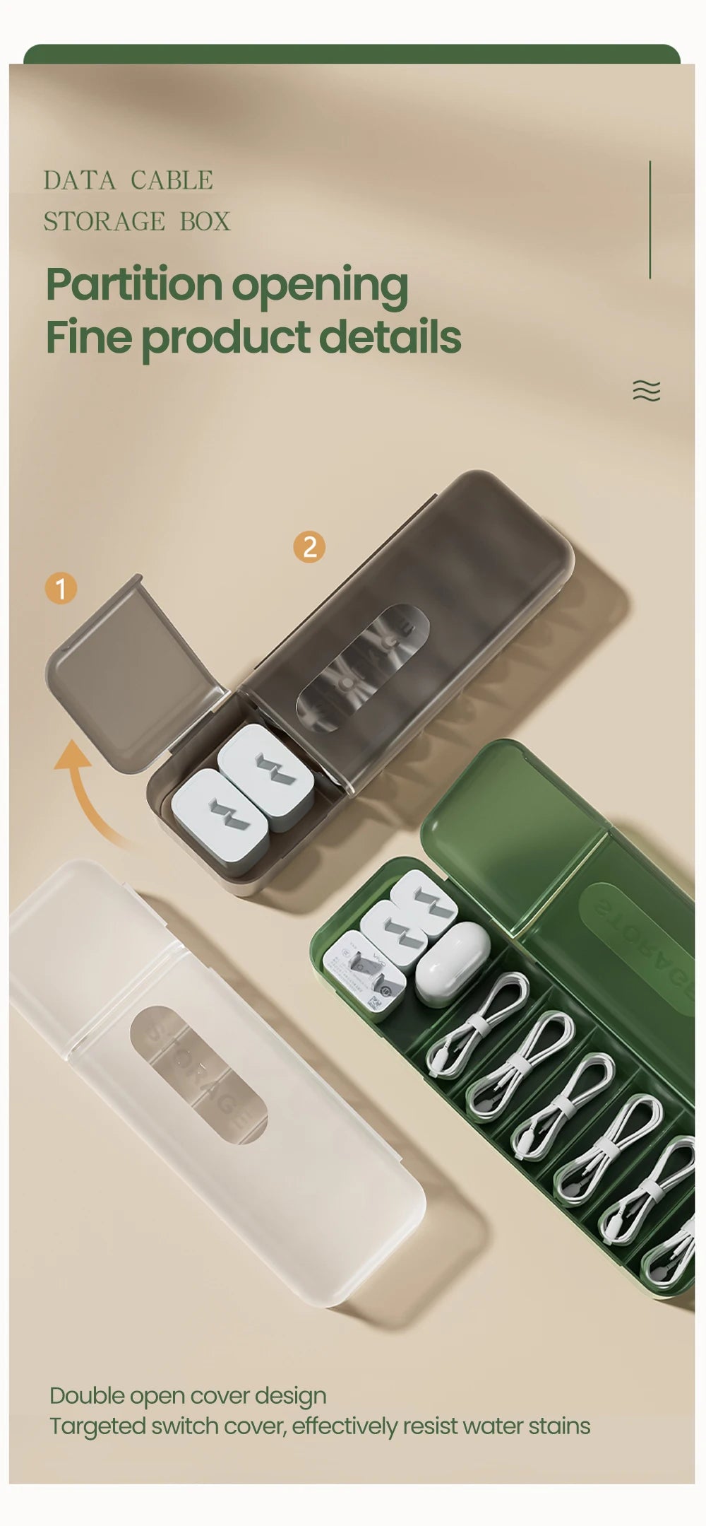Cable Storage Box With 7 Compartments Organizer Charger Cord Storage Box Reusable Cable Storage Case Management for Home Travel