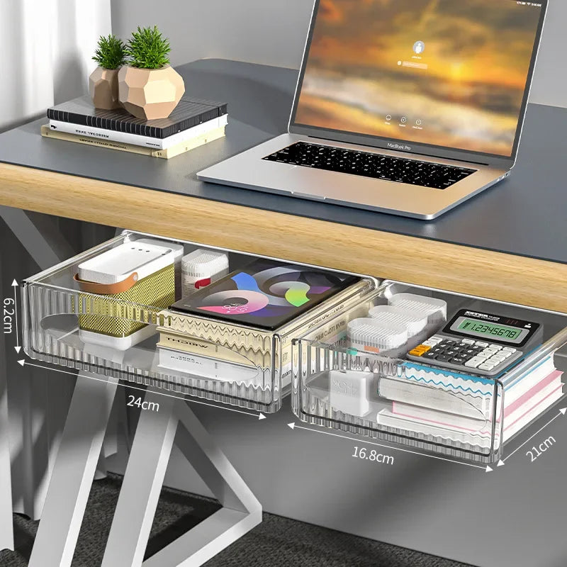 Invisible Storage Table Shelf Storage Box New Pull Out Storage Box Hanging Under Desk Drawer Large Capacity Undertable Drawer