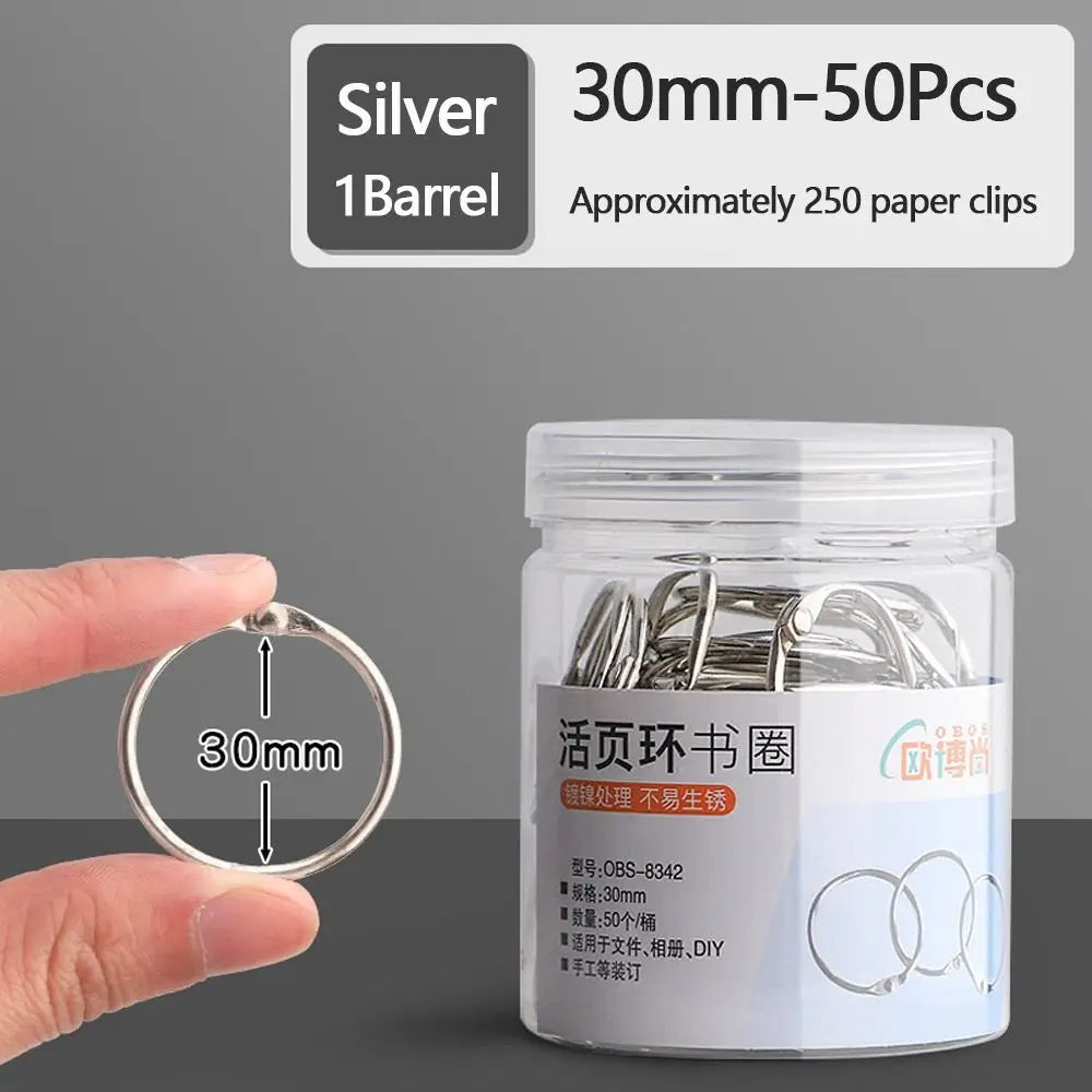 Durable Metal Binder Ring Silver/Rose Gold Office Supplies Loose-leaf Ring Clip 20/30/40/50mm Binding Clip Book