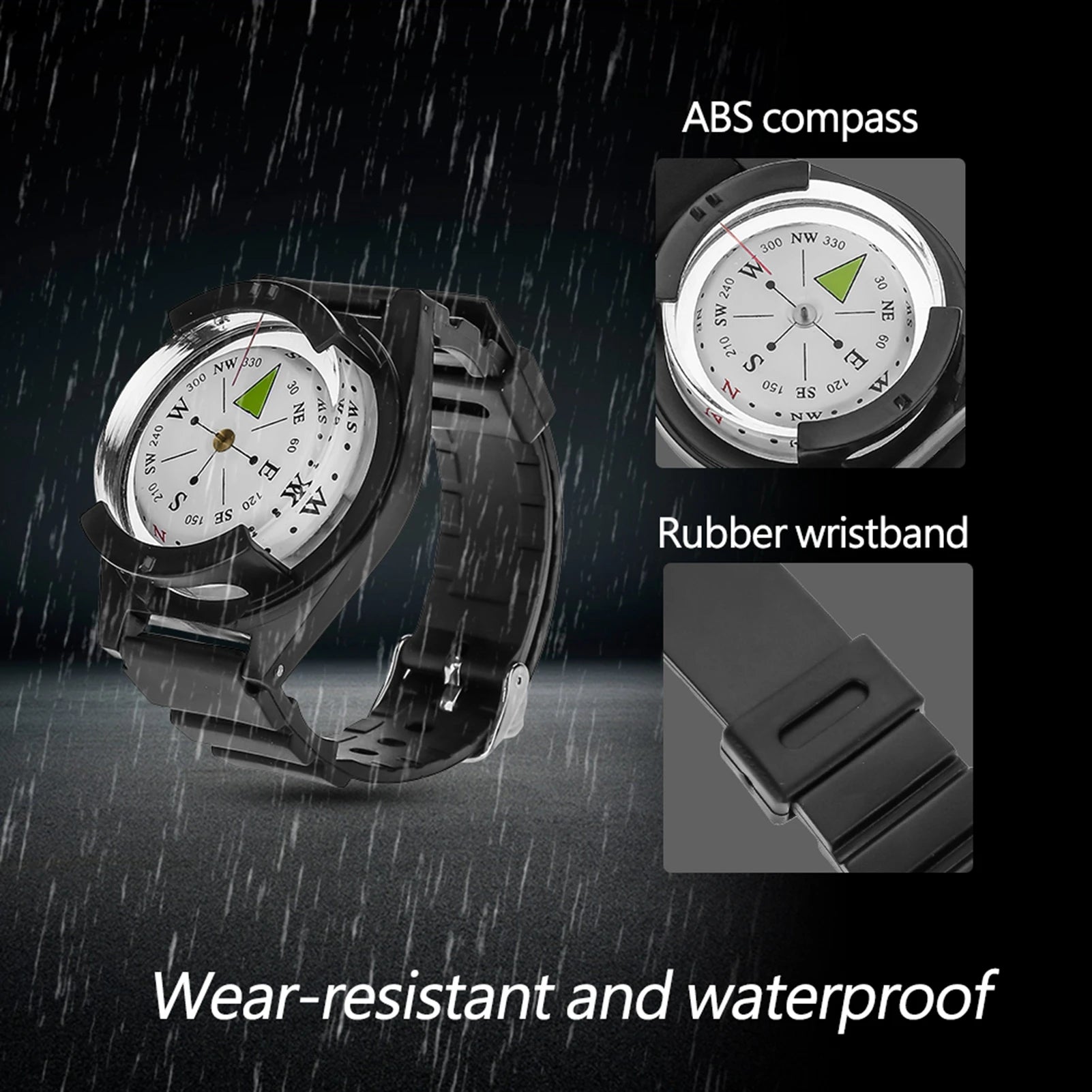 Wristwatch Compass, Wristwatch-Style Compass, Outdoor Mini Lightweight Wristwatch ABS Rubber Strap Tool Accessory Wristband