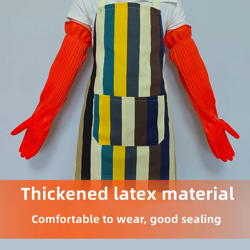 Latex Dish Washing Gloves Lined with Flocking Thick Nonslip Kitchen Housework Cleaning Gloves Washing Clothes Rubber Red Gloves