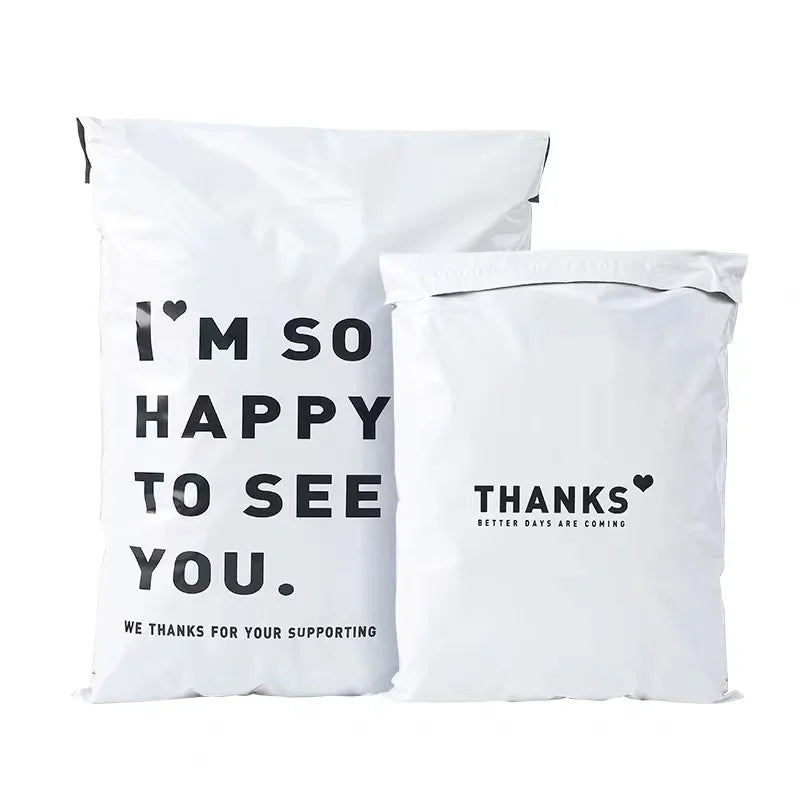20Pcs/Pack White Color Thicken Express Bag THANKS Printing Waterproof Clothing Parcel Packaging Bags Envelope Courier Pouch