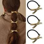 3PCS Hair Ties Irregular Geometric Charms Elastic Rubber Band Gold Silver Metal Hair Cuff Rope for Women Girls Hair Accessories
