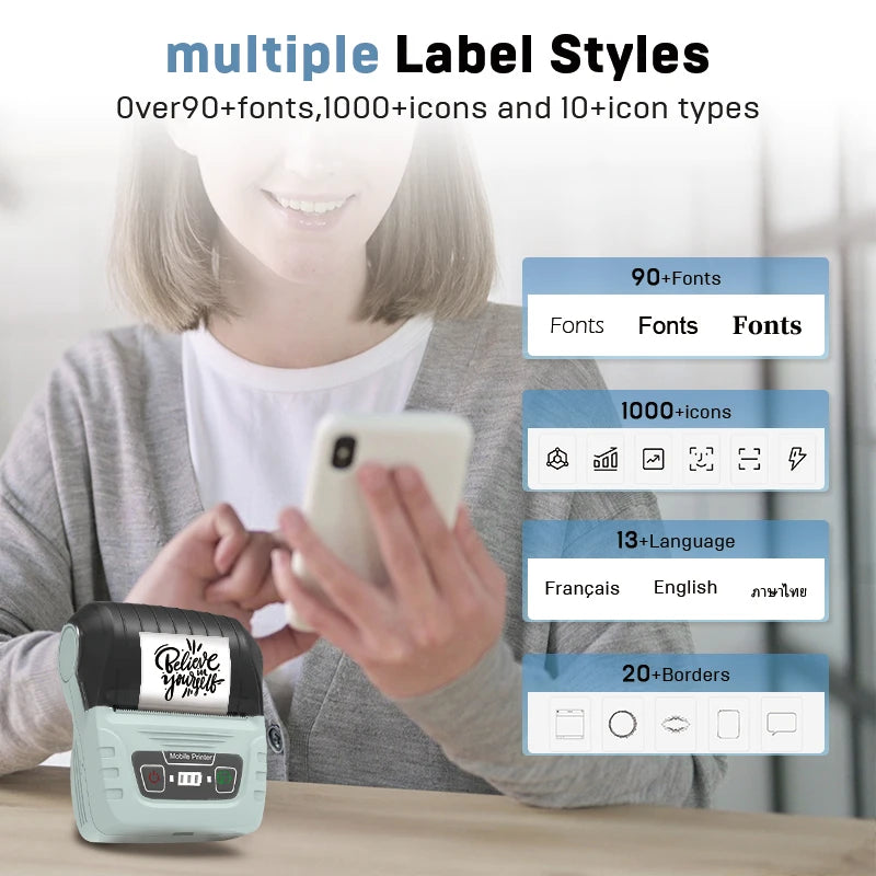 Wireless Label Printer SK58 Inkless Bluetooth Thermal Label Maker Adhesive Label Sticker Machine DIY Pattern Barcode QR Code
