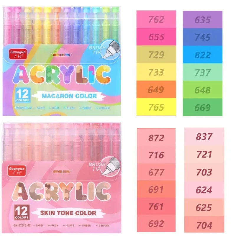 GuangNa 12/360/408 Colors Acrylic Paint Pen Markers Acrylic Skin Color Brush Tip Paint Marker for Wood Rock Painting Canvas Gift