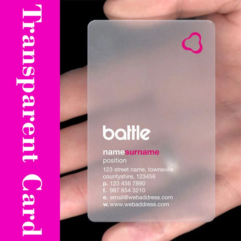 Custom Transparent PVC Business Cards White Ink Print Thank You Cards One Side Print Free Design Round Corner Office Supplies