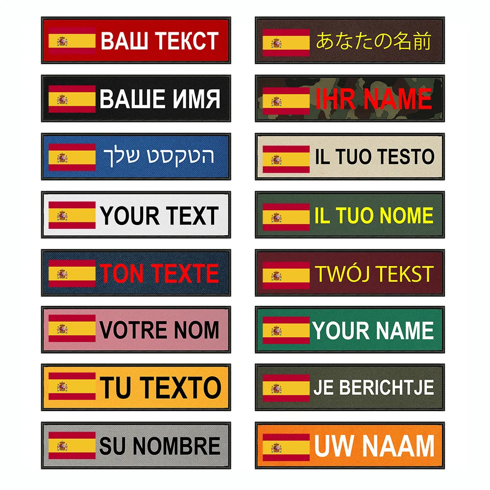 Custom Spain Flag Patch Tactical Patches Personalized Name Stripes Badge Tags Chevrons Armband Hook Loop For Military Backpack