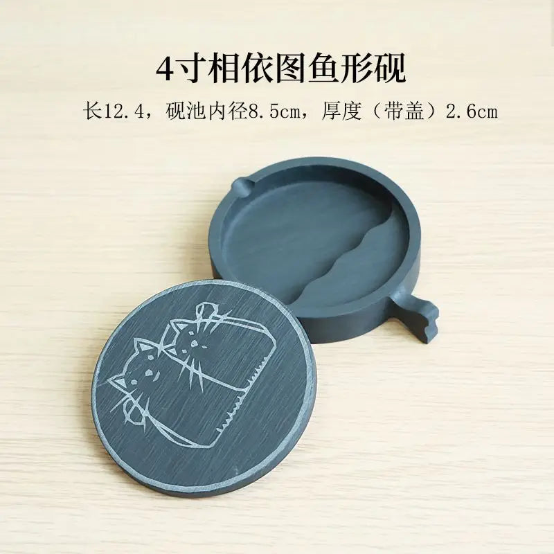 Natural Raw Stone Fish-shaped Ink Slab Multifunctional She Ink Stone Exquisite Traditional Portable Inkstones Beginners Students