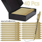 Custom 40pcs Luxury Ballpoint Pen Set with Black Gift Box Retractable Black Ink Laser-Engraved Text, Smooth Writing Pen 10/40pcs