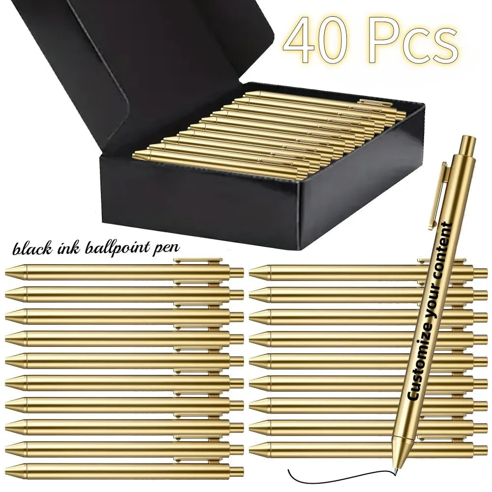 Custom 40pcs Luxury Ballpoint Pen Set with Black Gift Box Retractable Black Ink Laser-Engraved Text, Smooth Writing Pen 10/40pcs