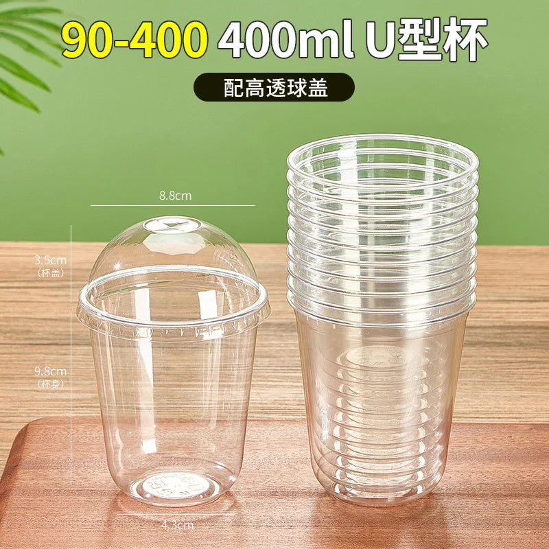 U Shaped Disposable Cold Drinks Plastic Cup 90 Caliber PET Material Transparent Coffee Cups with Lid Sealed Milk Tea Tumbler