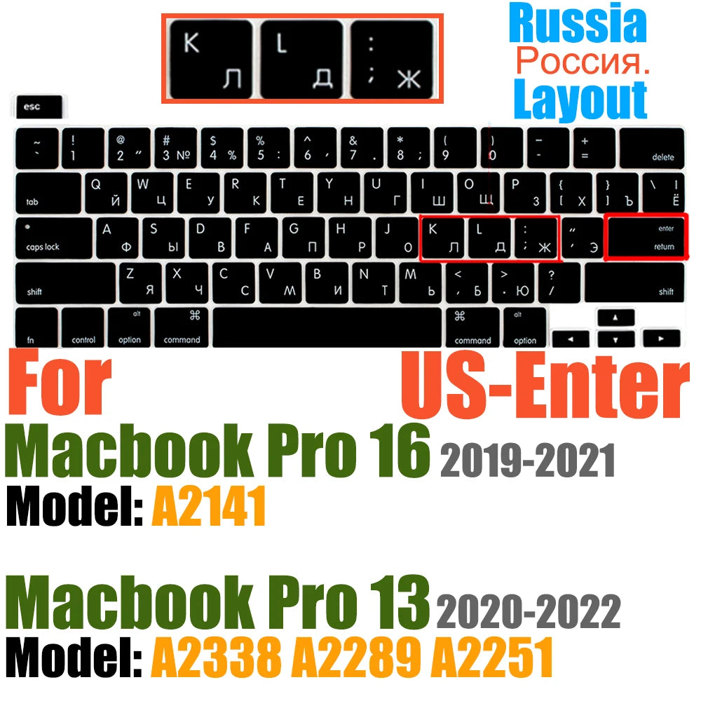 Compatible with MacBook Pro 13 Keyboard Cover A2289/A2338/A2251&MacBook Pro 16 Keyboard Cover A2141 Thin Protector for Touch Bar