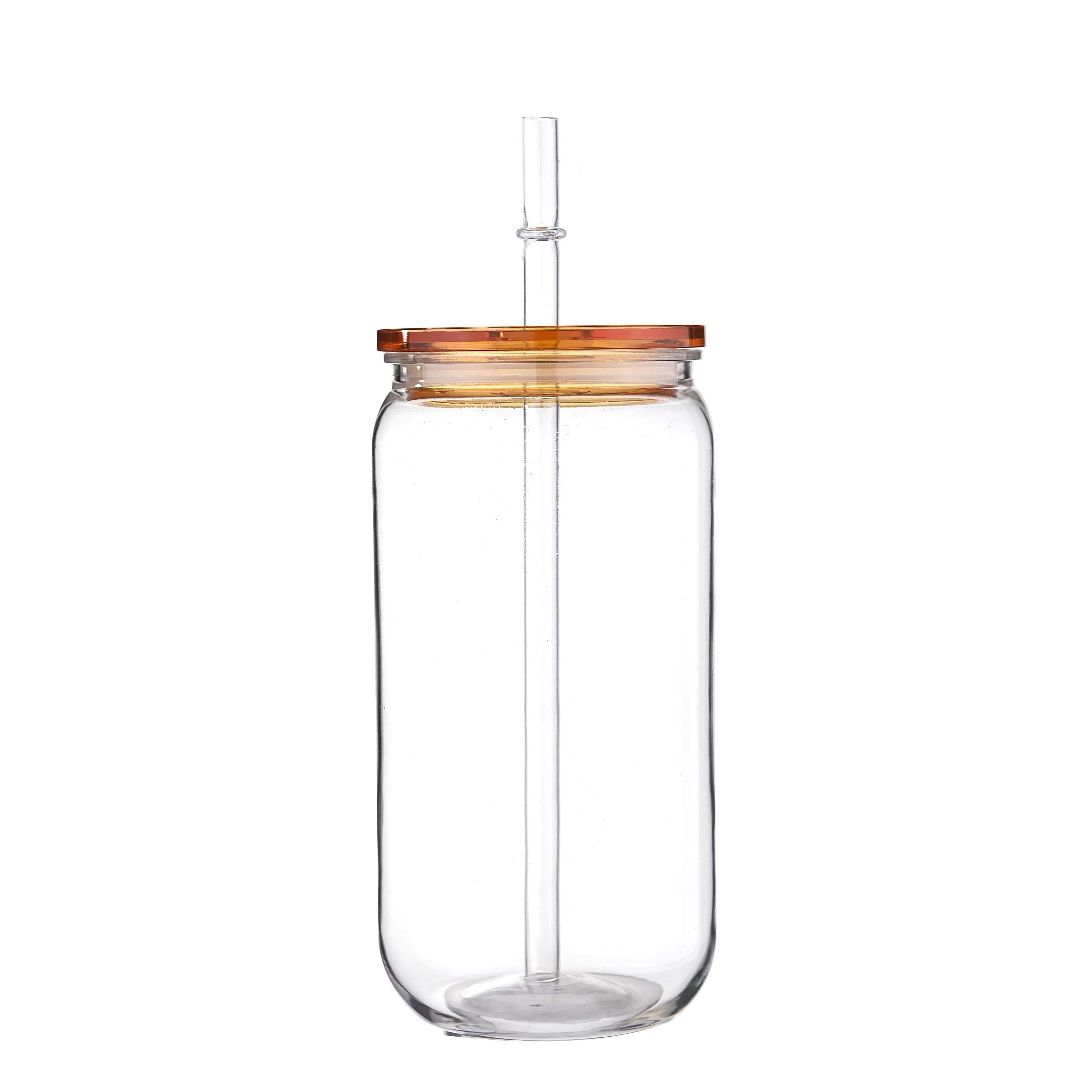 16oz Colorful Lid Transpare Plastic Cup with Lids And Straws Replacement Lids for Can Shaped  Iced Coffee Cups Cute Tumbler Cup
