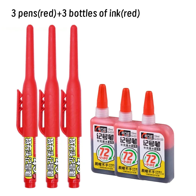 Lot 45mm Waterproof Long Head Nib Deep Hole Markers Pen Tile Carpenter Pen Multi-purpose for Woodworking Black/Blue/Red Ink